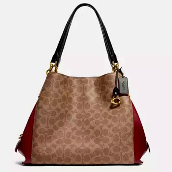 COACH Dalton Bag 31 In Colorblock Signature Canvas & Leather, Tan/Deep Red
